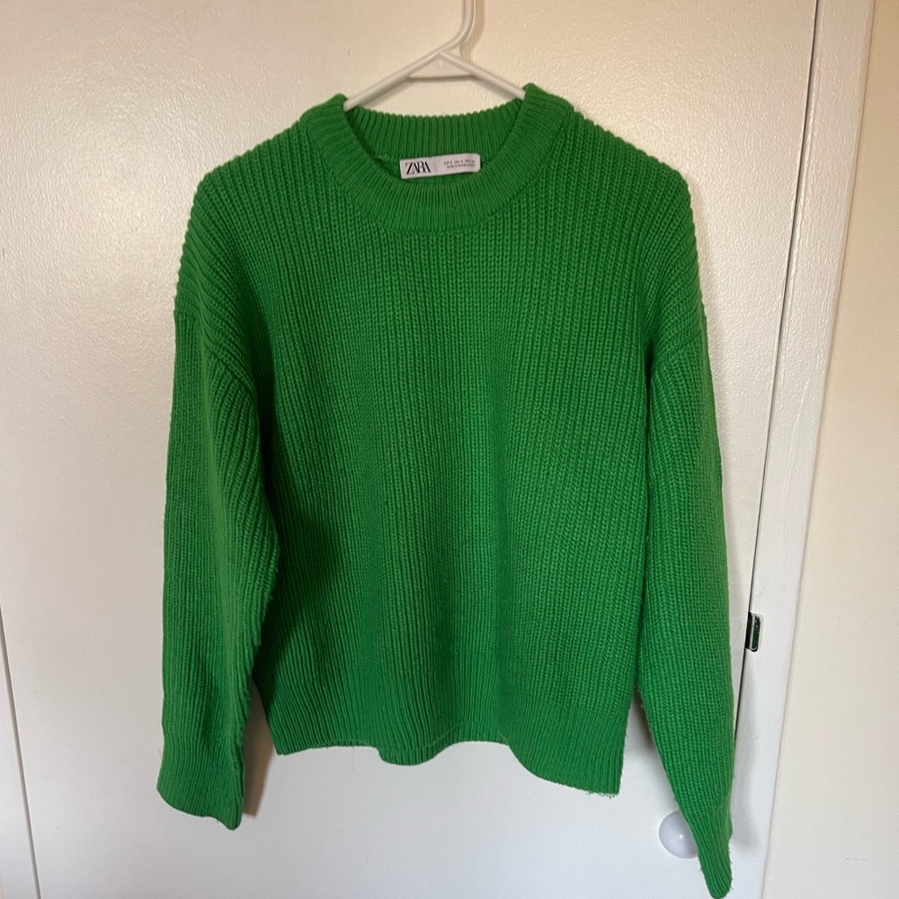 Zara Vibrant Green Crew Neck Sweater
